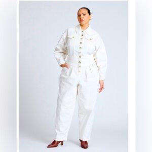 NWT ELOQUII Brand New White Denim Jumpsuit Size 24